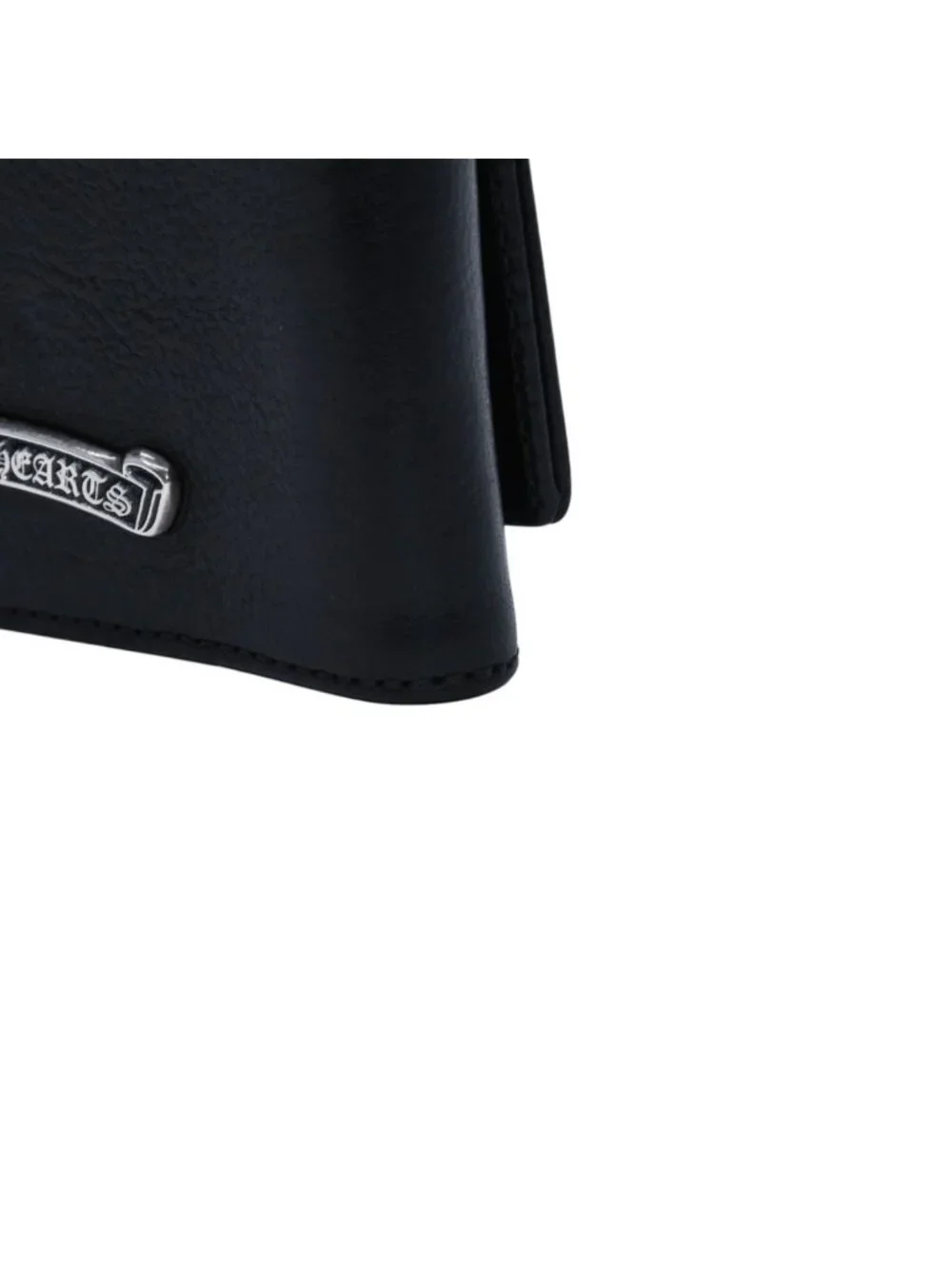 Chrome Hearts Leather Card Case Trifold Scroll Label Logo 925 Sterling Silver